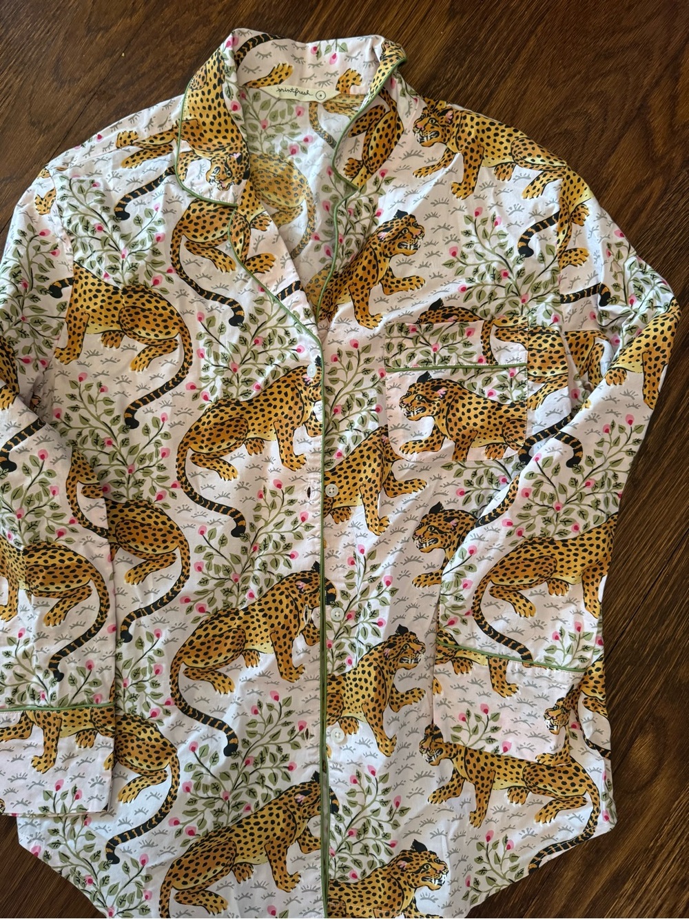 Print Fresh Woman Small Leopard Print Pajama Top - White and Yellow
